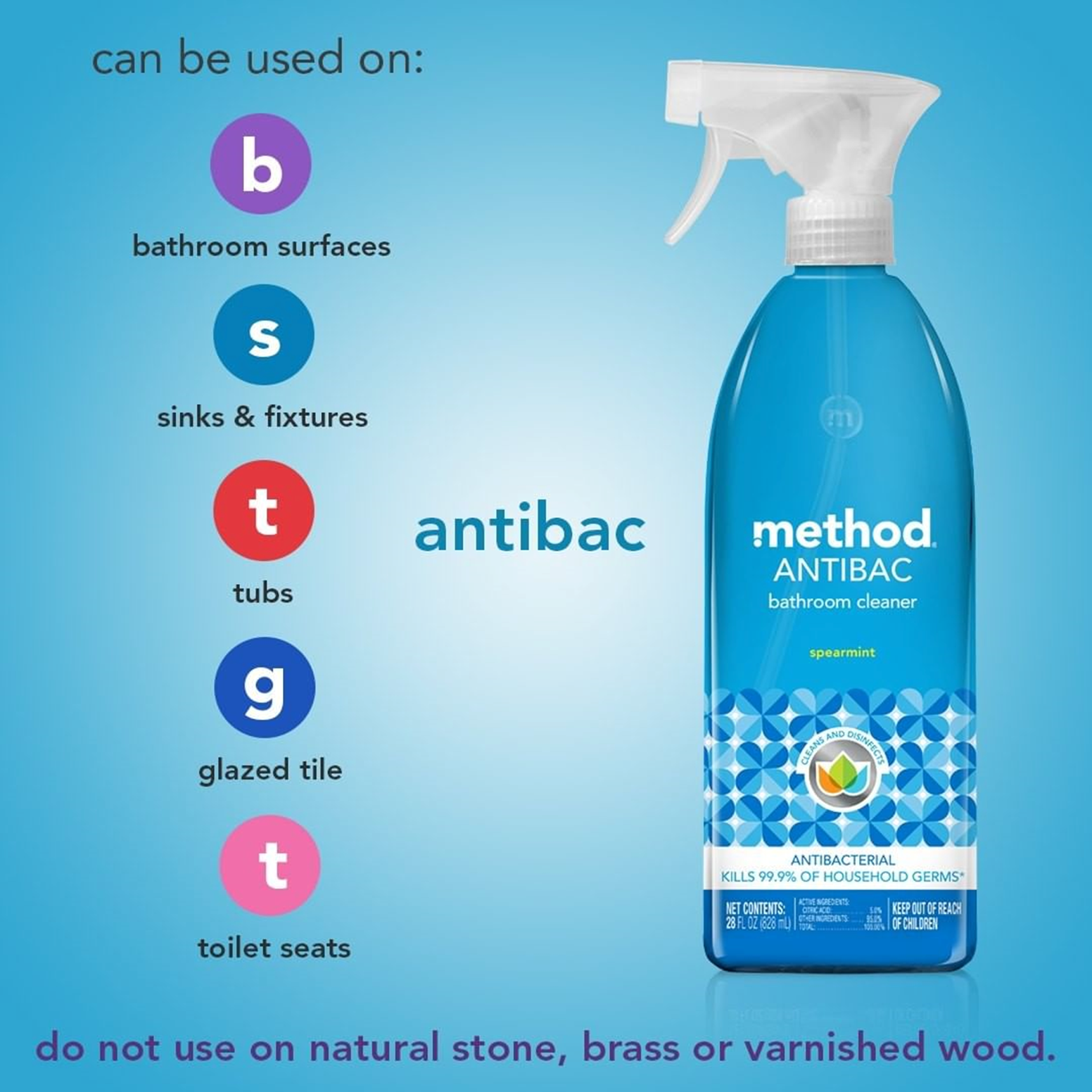 Antibacterial Bathroom Cleaner Tub + Tile 828ml